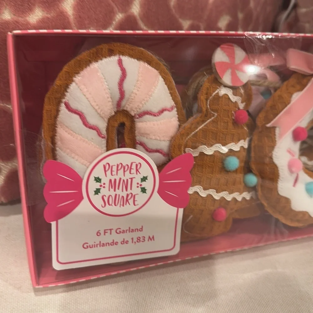 Peppermint square 6 ft Christmas garland waffle donuts gingerbread house